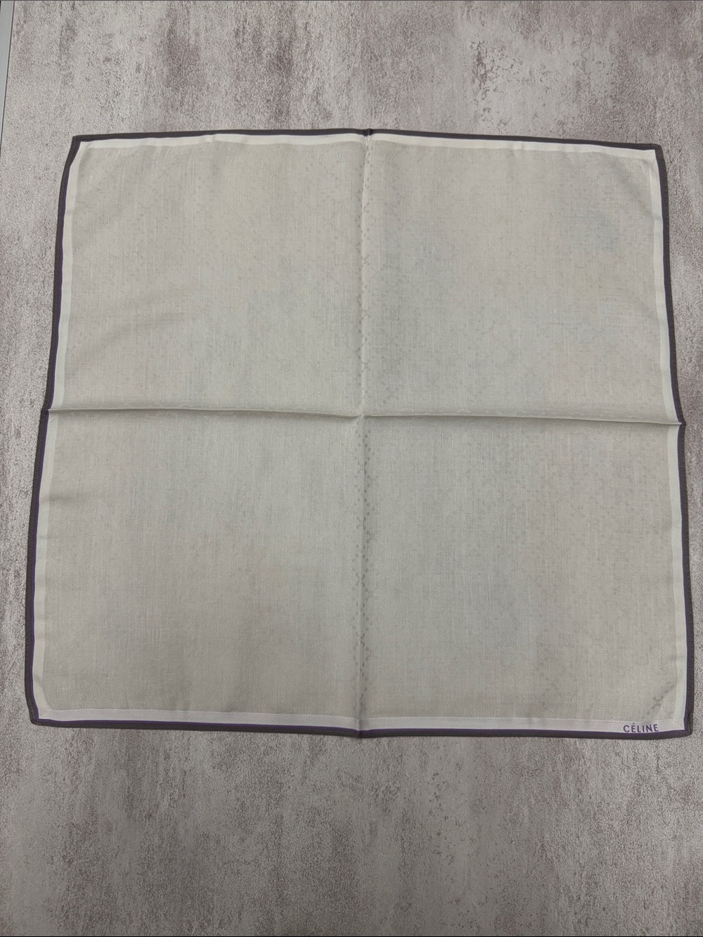 Celine Cream vintage handkerchief with Purple Trim cotton